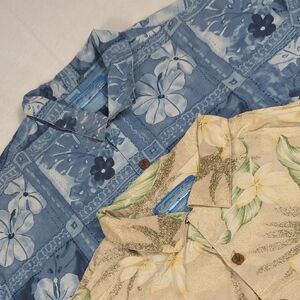 Set Of 2 Bermuda Bay Silk Hawaiian Tropical Floral Print Short Sleeve Shirts XXL